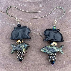 Black Rabbit & Fish Fetish Earrings